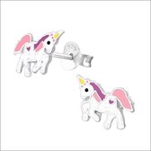 Aramat jewels ® - Zilveren kinder oorbellen unicorn emaille 10x7mm