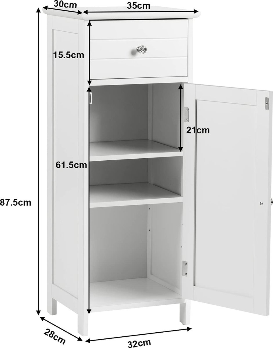 Yaheetech 4-stufiger Badezimmerschrank Bodenschrank mit Einzeltür