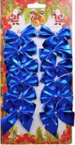 Kerststrik - 6 x 5.6 cm - Stof - Kerst Strikken - Kerstdecoratie - blauwe kerst strikjes voor de kerstboom - 12stuks