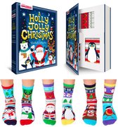 Oddsocks - Cadeau doos met 6  verschillende mismatched KERST sokken - maat 31 tot 38 - Holly Jolly Christmas