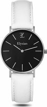 Elysian - Horloge Dames - Zilver - Wit Leer - 36mm - Waterdicht - Cadeau Voor Vrouw