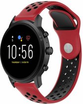 Siliconen Smartwatch bandje - Geschikt voor  Fossil Gen 5 sport band - rood/zwart - Strap-it Horlogeband / Polsband / Armband