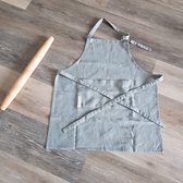 Verstelbare stevig linnen kinderschort met zakken, duurzaam kookschort/hobbyschort voor kinderen grijs groen