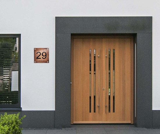 Huisnummer naambord plexiglas 20x20x0,5cm Brons design - model 1059 - met naam bedrukken Huisnummerbordjes, Naambordje voordeur, naamplaatje voordeur, huisnummer bord, huisnummer borden