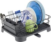 mDesign afdruiprek van metaal en kunststof - serviesgoed afdruiprek met draaibare uitloop - serviesgoed afdruipkorf voor aan de lucht drogen op het werkblad - mat zwart en leigrijs