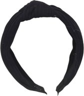 Diadeem - haarband van stof met knoop - wafelstof - kinderen/meisjes/dames – zwart