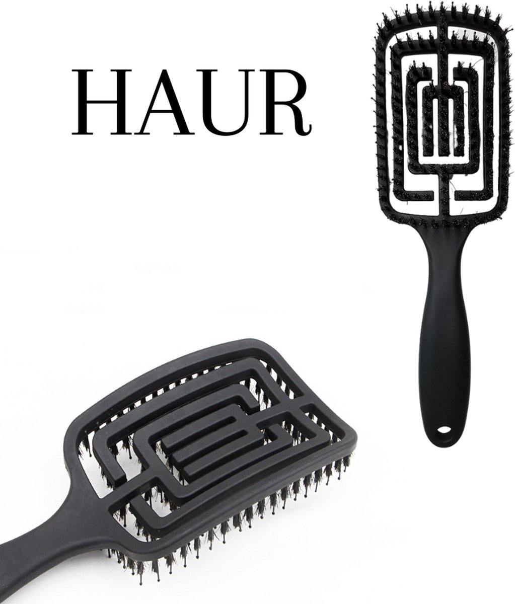 Haarborstel Zwart met zwijnhaar & Nylon - Cyber Monday - Cadeautip
