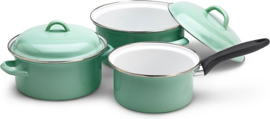 Lite Body Pannenset - 3-delig - 2 kookpannen & 1 steelpan - Emaille - Olijf groen