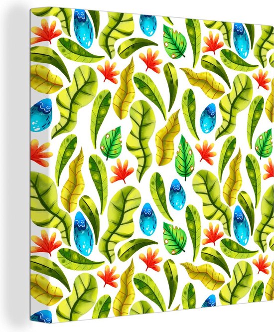 Canvas Schilderij Bloemen - Jungle - Bladeren - 90x90 cm - Wanddecoratie