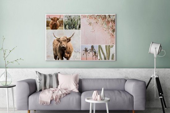 Décoration murale - Highlander écossais - Collage - Cactus - Peinture sur Toile - 140x90 cm