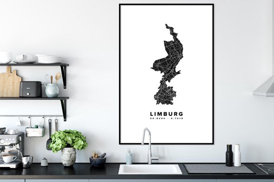 Fotolijst incl. Poster - Limburg - Nederland - Plattegrond - 80x120 cm - Posterlijst - Stadskaart