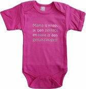 Roze romper met "Mama is knap, ik ben perfect en papa is een geluksvogel" - maat 80 - babyshower, zwanger, cadeautje, kraamcadeau, grappig, geschenk, baby, tekst, bodieke, vader, vaderdag, moeder, moederdag