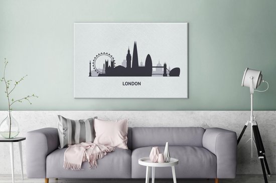 Illustration skyline de 'Londres' sur fond bleu clair 120x80 cm - Tirage photo sur toile (Décoration murale salon / chambre)