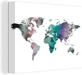 Canvas Wereldkaart - 120x90 - Wanddecoratie Wereldkaart - Driehoek - Kleuren
