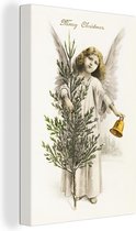 Canvas Schilderij Kunst - Kerstengel - Kerstbel - 20x30 cm - Wanddecoratie