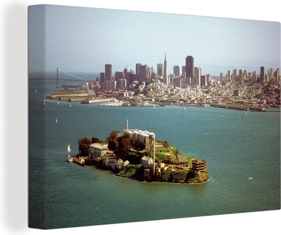 Alcatraz en de skyline van San Fransisco Canvas 60x40 cm - Foto print op Canvas schilderij (Wanddecoratie)
