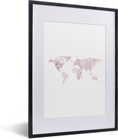 Fotolijst incl. Poster - Wereldkaart - Marmer - Roze - 30x40 cm - Posterlijst
