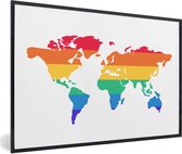 Fotolijst incl. Poster - Wereldkaart - Pride vlag - Regenboog - 30x20 cm - Posterlijst