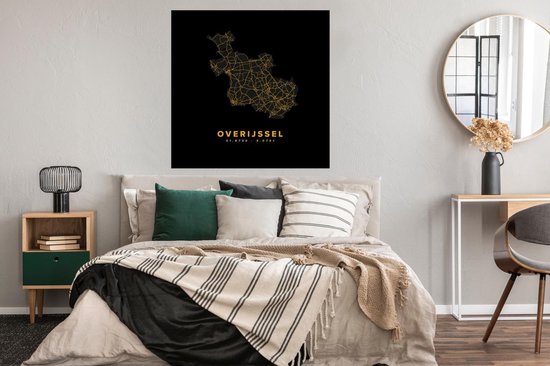 Affiche Overijssel - Carte - Pays- Nederland - Or - 100x100 cm XXL