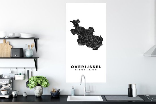 Affiche Overijssel - Carte routière - Zwart - Wit - 60x120 cm