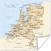 Poster Kaart - Nederland - Atlas - 30x30 cm
