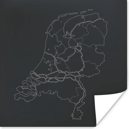 Poster Landkaart - Nederland - Zwart - Wit - 30x30 cm