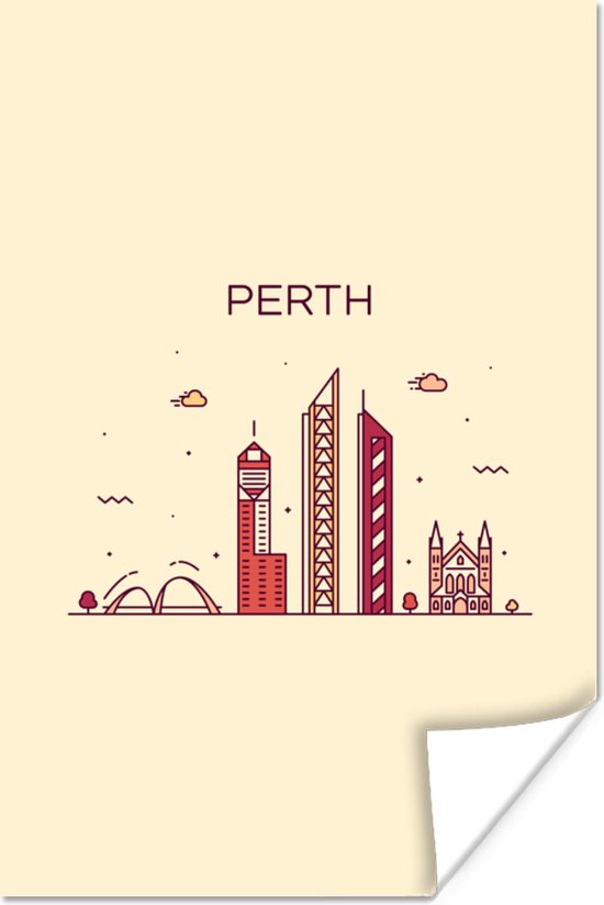 Poster Australië - Perth - Skyline - 120x180 cm XXL