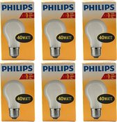 Philips - Gloeilamp - 40Watt - E27 Fitting - Mat - Dimbaar - Standaardlamp - Gloeilampen - Grote Fitting - 40W - E27 - (6 STUKS)