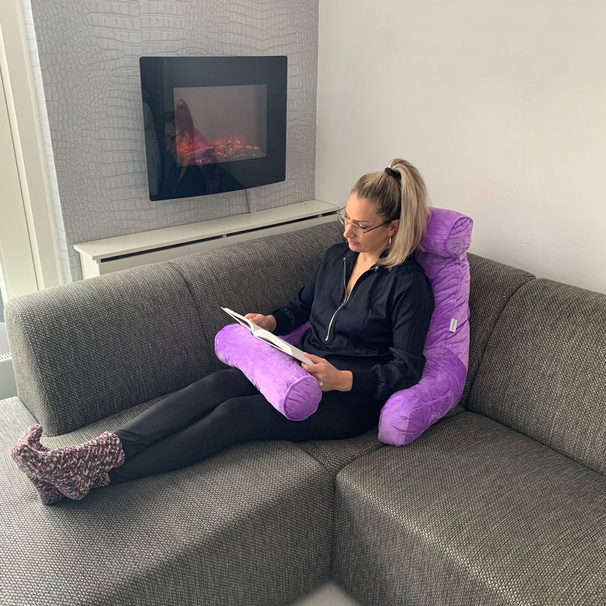 Stafeny Lendenkussen met armleuningen, rugkussen, bed, televisiekussen, leeskussen met afneembare nekrol, ideaal als rugsteun bij het lezen of voor videospelletjes (rose