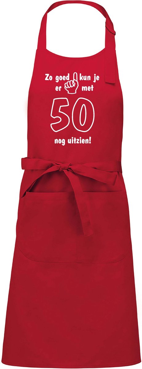 Mijncadeautje - Keukenschort - BBQ schort - Zo goed kun je er uitzien met 50 jaar - rood