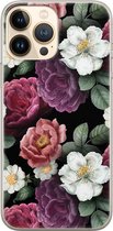 iPhone 13 Pro Max hoesje siliconen - Flowers - Soft Case Telefoonhoesje - Bloemen - Transparant, Multi