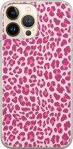 Leuke Telefoonhoesjes - Hoesje geschikt voor iPhone 13 Pro Max - Luipaard roze - Soft case - TPU - Luipaardprint - Roze