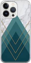 Leuke Telefoonhoesjes - Hoesje geschikt voor iPhone 13 Pro - Geometrisch blauw - Soft case - TPU - Print / Illustratie - Blauw