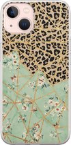 iPhone 13 hoesje siliconen - Luipaard bloemen print - Soft Case Telefoonhoesje - Luipaardprint - Transparant, Groen