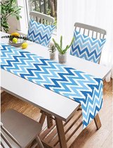 De Groen Home Set - Bedrukt textiel Tafelloper en kussenhoes - Blauwe zigzag