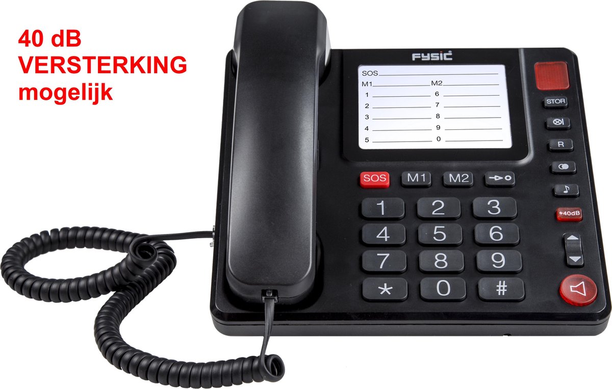 FYSIC FX-3920 telefoon – 40 dB versterking – geschikt voor SLECHTHORENDEN – zwart