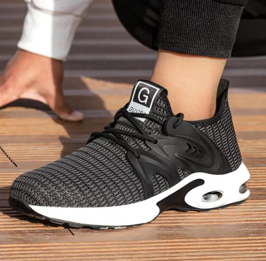 SDEQA Stalen teenschoenen voor heren Comfortabele lichtgewicht werkschoenen Unbekering Proof Slipbestendige Veiligheid Sneakers Rubber Sole Industrial Construction Trainers,zwart,39 EU