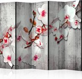 Vouwscherm - Orchidee op beton 225x172cm  , gemonteerd geleverd, dubbelzijdig geprint (kamerscherm)