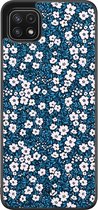 Samsung A22 5G hoesje - Bloemen blauw | Samsung Galaxy A22 5G case | Hardcase backcover zwart