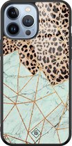 iPhone 13 Pro Max hoesje glass - Luipaard marmer mint | Apple iPhone 13 Pro Max  case | Hardcase backcover zwart