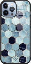 iPhone 13 Pro Max hoesje glass - Blue cubes | Apple iPhone 13 Pro Max  case | Hardcase backcover zwart