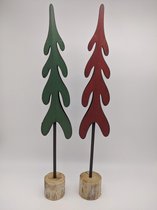 J-Line Kerstboom Op Voet Metaal/Hout Rood/Groen Small Assortiment Van 2