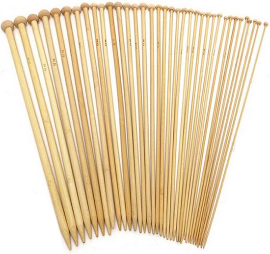 Breinaalden Set Bamboe 36 Stuks - 18 Verschillende Maten - 35 cm Lang - 2 tot 10 mm Dikte - Ergonomische Breinaald - Kwalitatief Hoogwaardig Bamboe