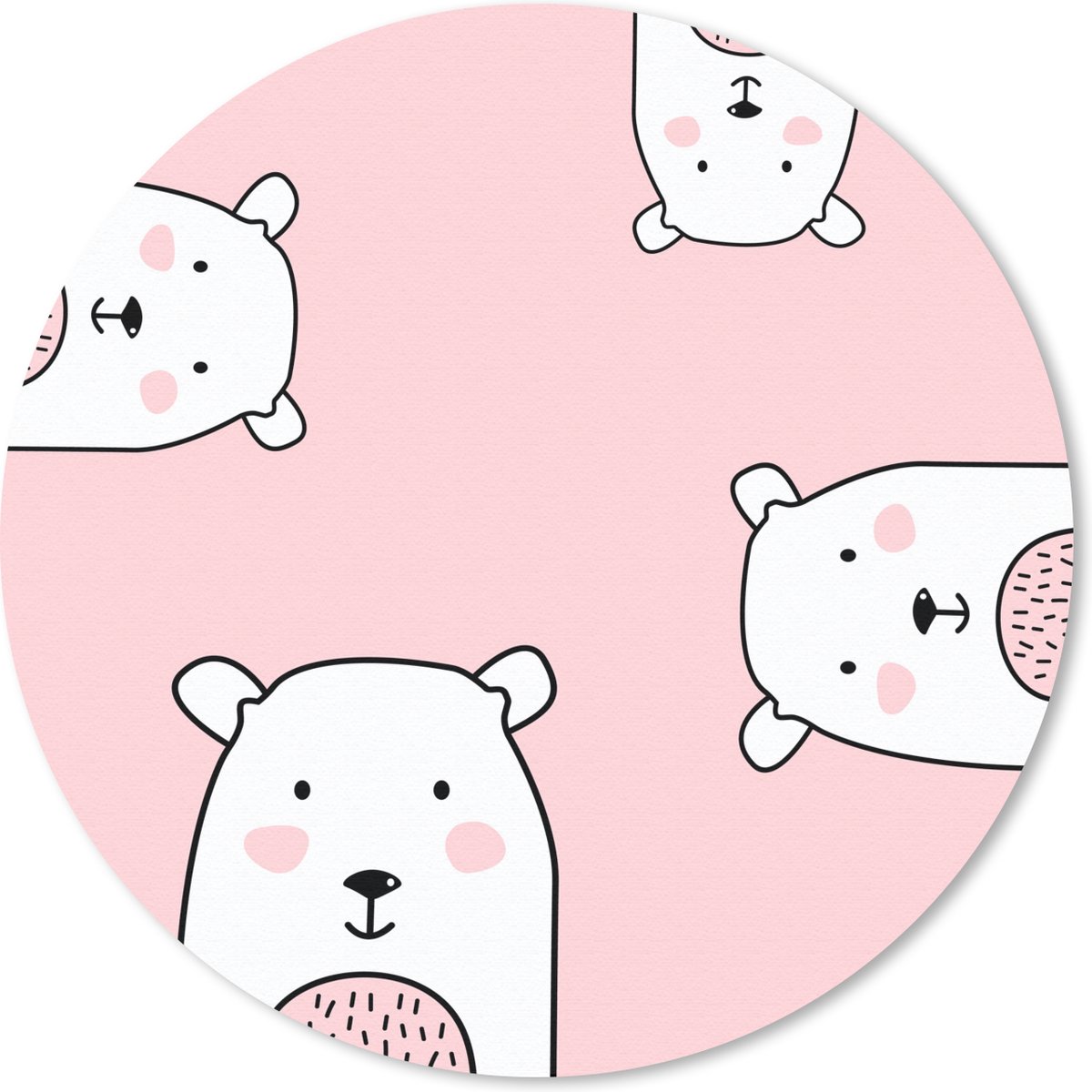 Muismat rond 40x40 cm - Mousepad Beren - Kind - Roze - Ronde muismatten