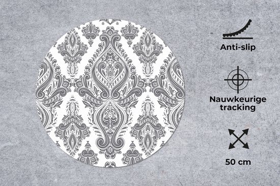 Muismat rond 50x50 cm - Mousepad Patronen - Perzisch Tapijt - Grijs - Wit - Ronde muismatten
