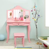 Kinderen kaptafel, prinses make-up tafel met kruk en inklapbare spiegel, make up tafel voor kleine meisjes (Roze)