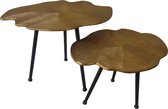 Set de 2 Tables d'appoint - pieds noirs avec plateau doré - aluminium - 60 x 45cm et 50 x 40cm