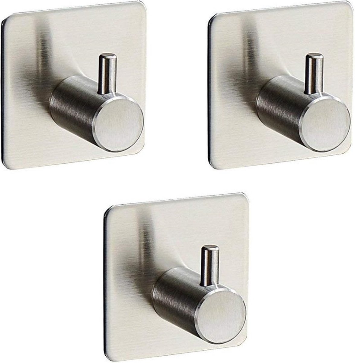 Zelfklevend Handdoekhouders voor badkamer en keuken - Handhoekhaakjes - set van 3 stuks - Zonder boren - Vierkant - Badjas - Theedoek hanger - RVS Zilver