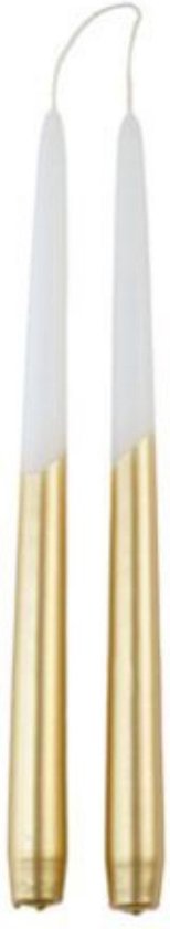 Tweelingkaars Dinerkaars - Goud Wit - Overdipped - Rustik Lys - Kerstkaarsen - Twee Gouden Witte Dinerkaarsen - Brandtijd 8 Uur - 2,2 x 29 cm