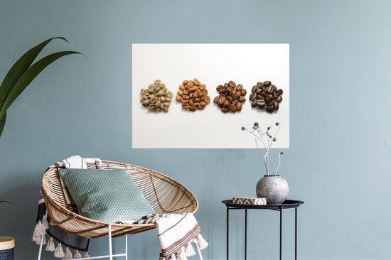 Sticker Muursticker Grain de café - Tas de grains de café aux tons marron sur fond blanc - 60x40 cm - Film adhésif autocollant - Sticker mural repositionnable